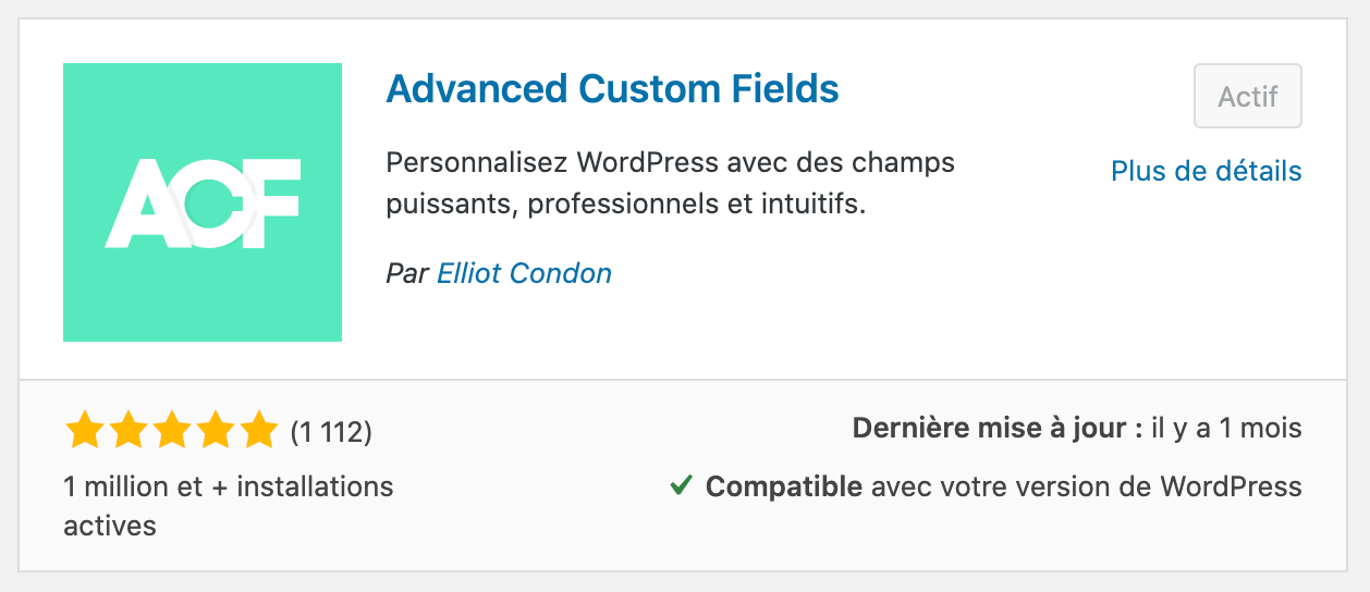 ACF dans la bibliothèque d'extensions