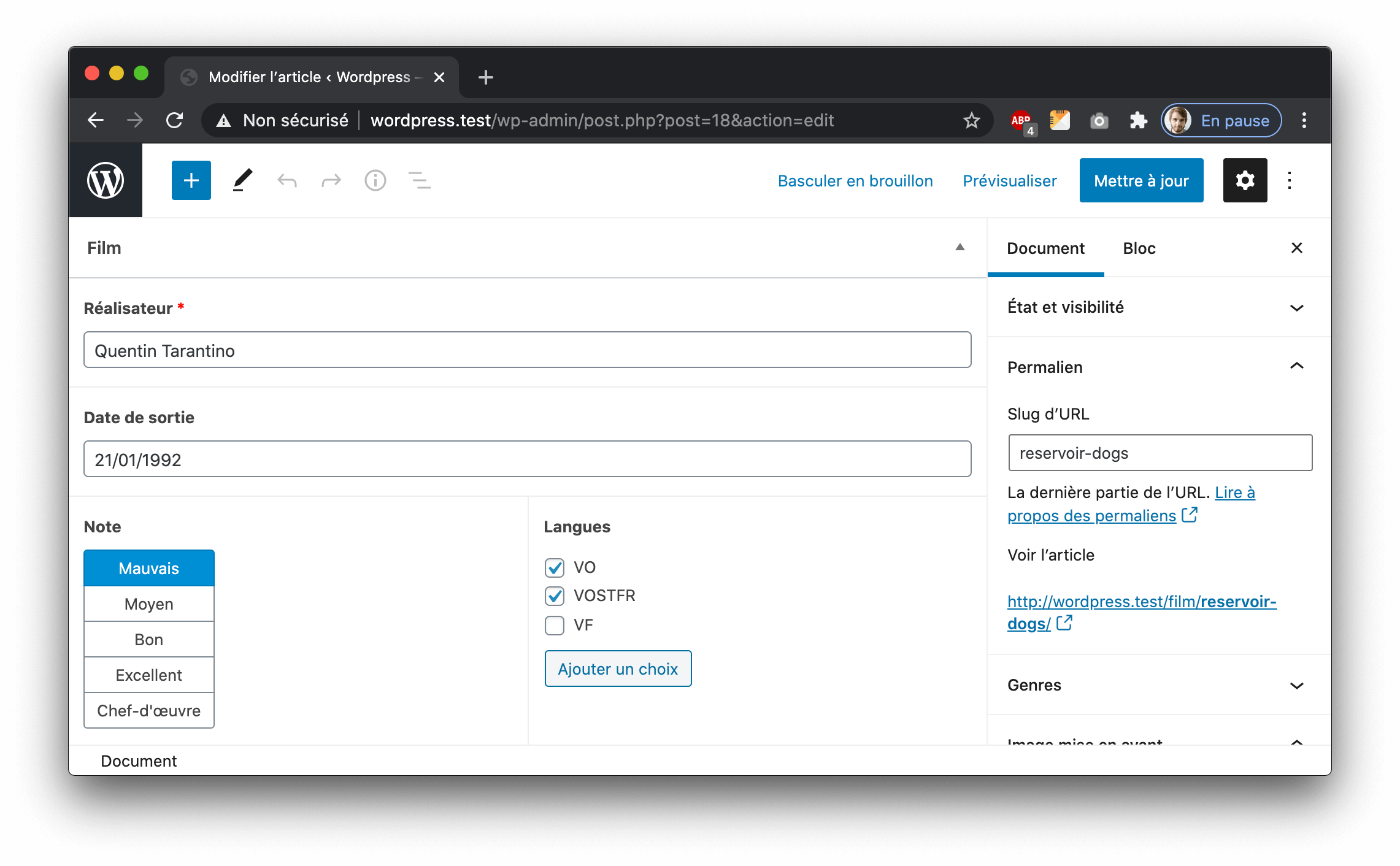 Exemples de listes de choix