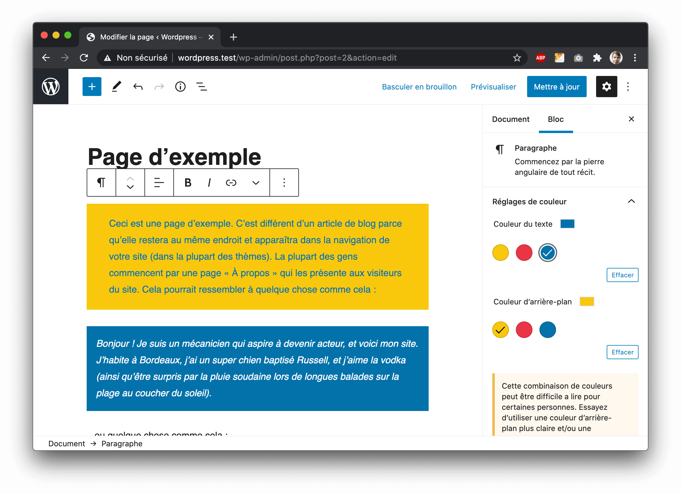 Réglages de couleur de l'éditeur