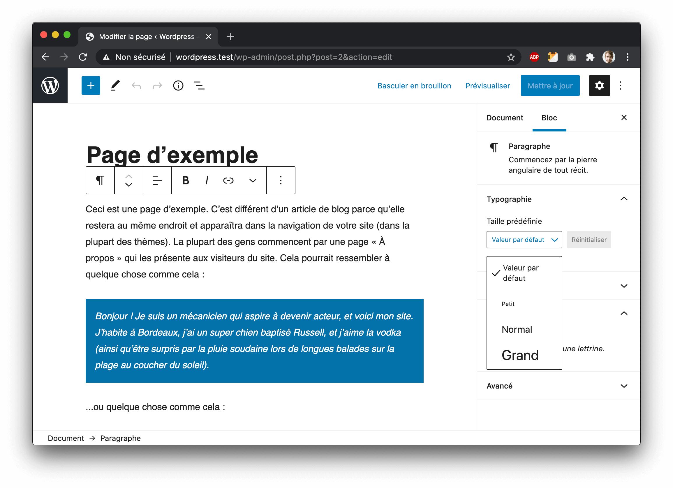 Réglages de typograpie de l'éditeur