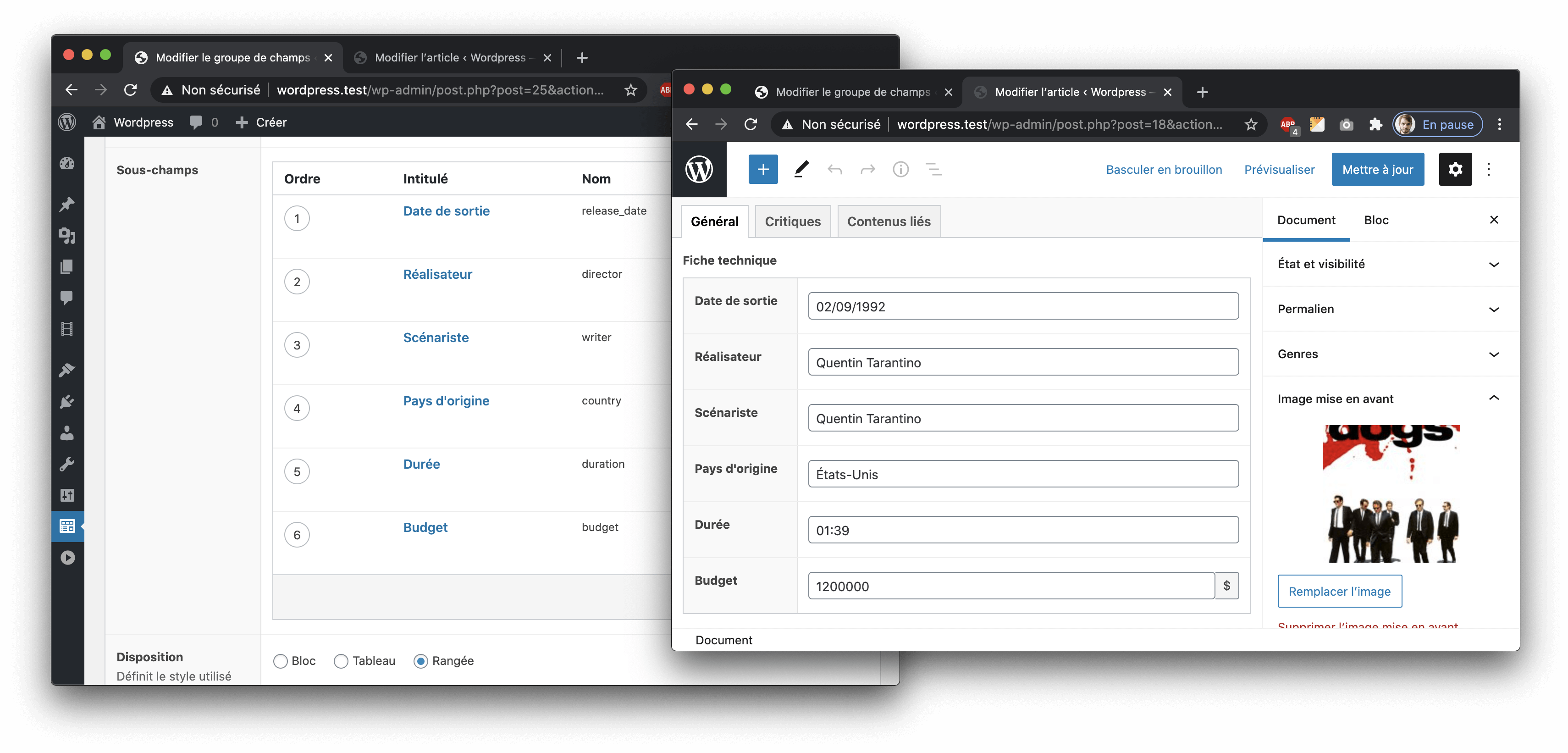 Disposition dans un groupe