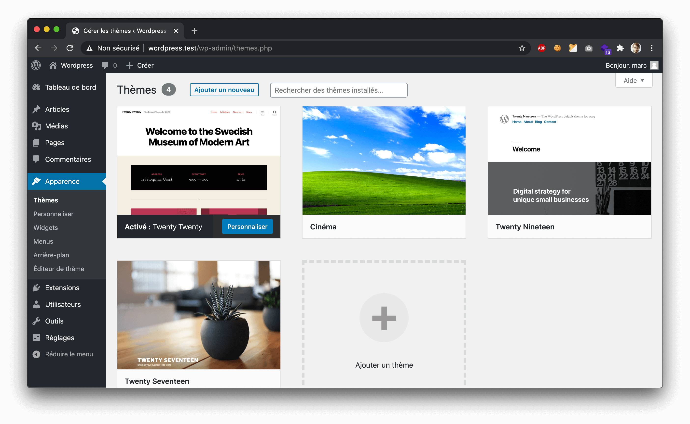 Liste des thèmes installés